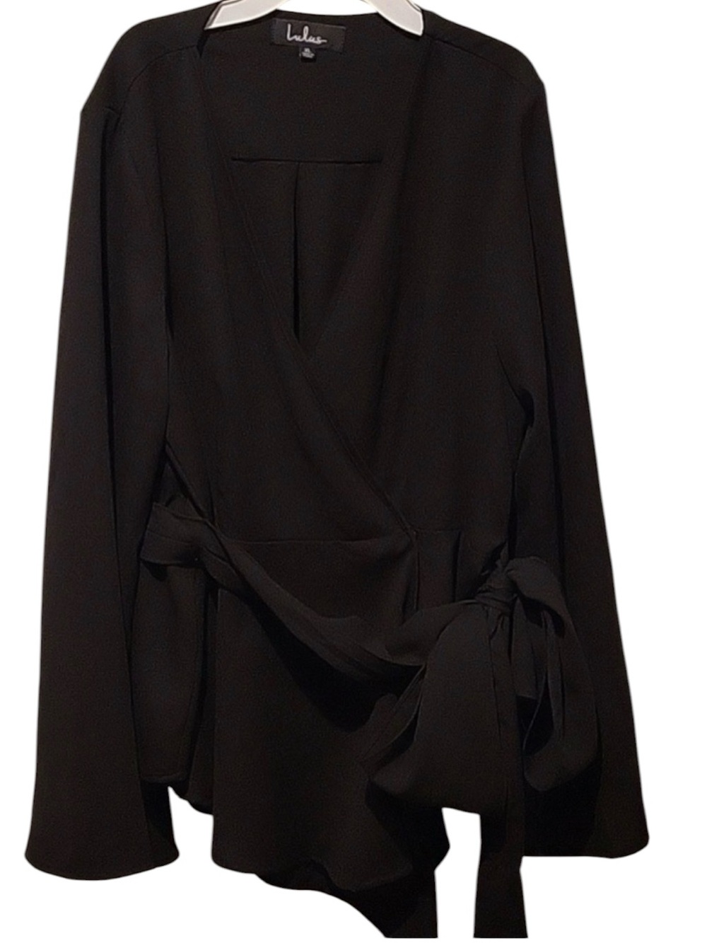 NWOT Lulu’s Fun Black Bell Sleeve Wrap Blouse